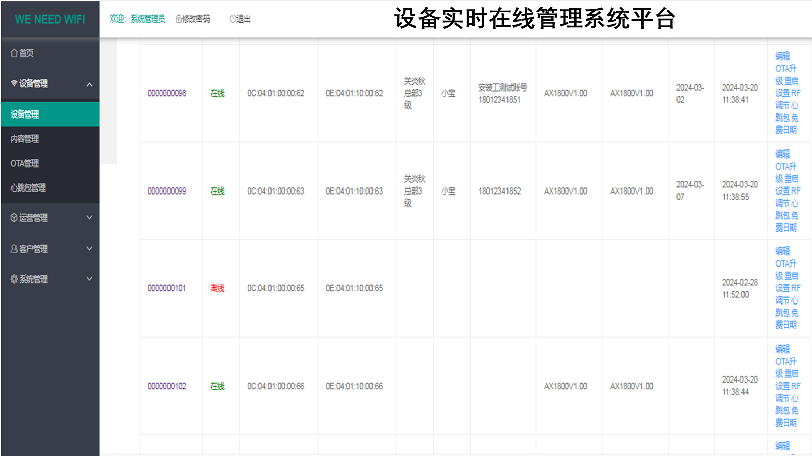 设备实时在线管理系统平台